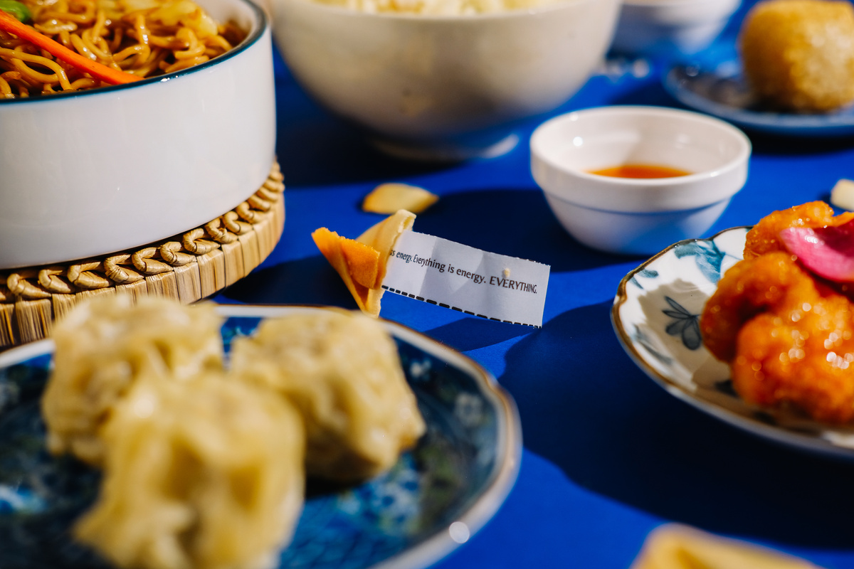 Assorted Chinese Food with Cracked Fortune Cookie 