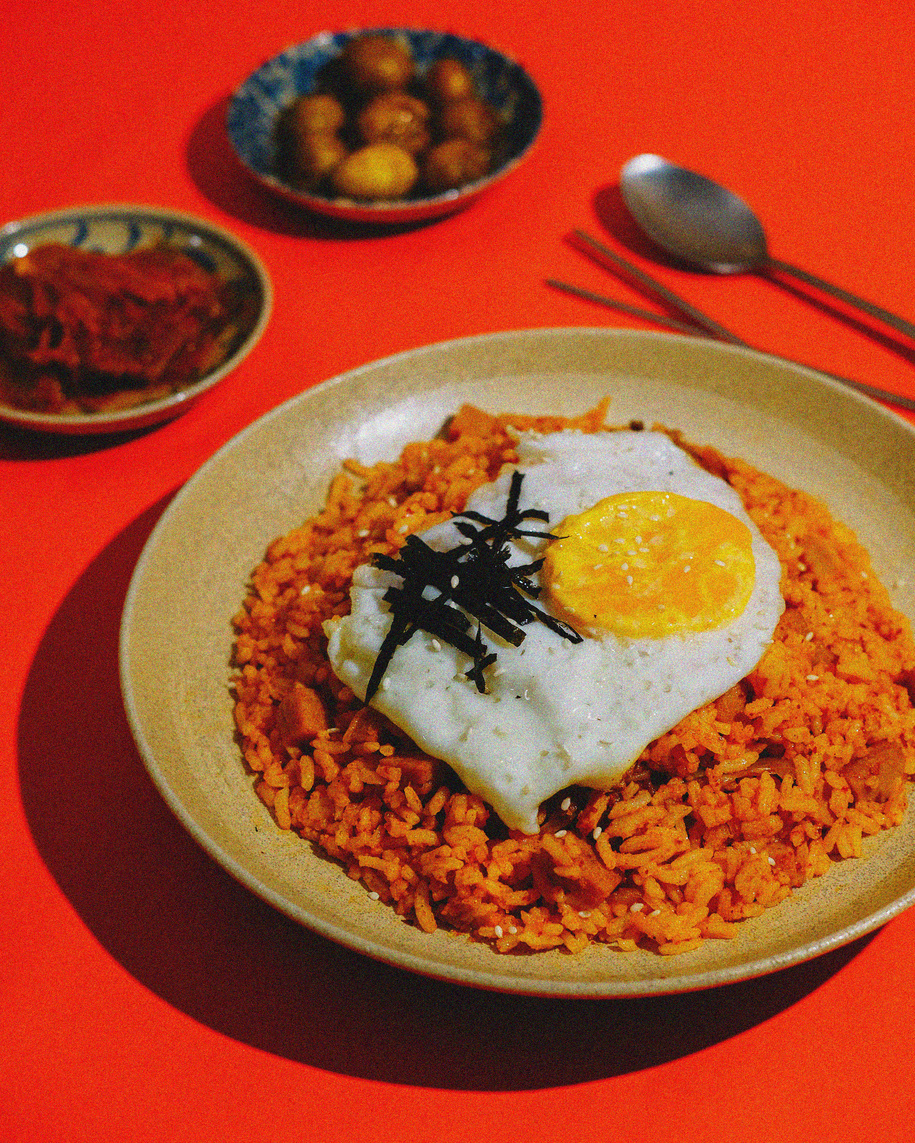 Plate of Kimchi Rice with Fried Egg